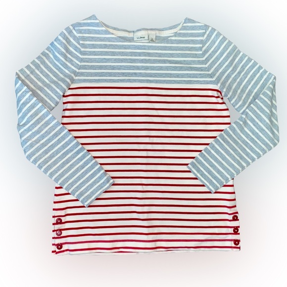 L.L. Bean Tops - NWOT L.L. BEAN GREY AND RED STRIPED LONG-SLEEVE TOP // SIZE SMALL🤍